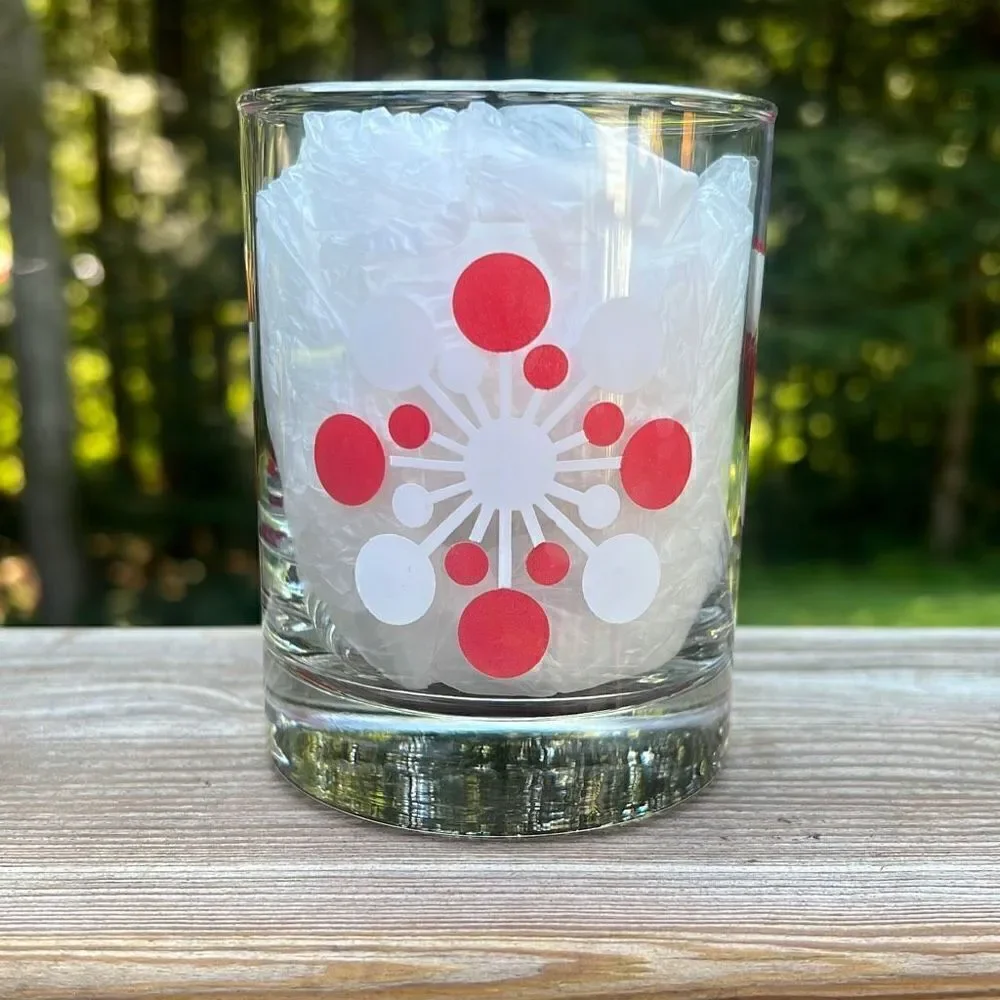 Vintage Crate & Barrel Atomic Red and White Snowflake Double Old Fashioned Glass
